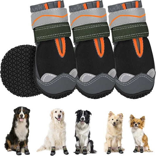 SlowTon Dog Shoes for Large Small Medium Dogs - Waterproof Dog Boots for Summer Hot Pavement, Paw Protector for Outdoor Walking Winter Snow, Anti-Slip Rubber Dog Booties for Hardwood Floor (B, 2)