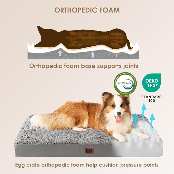 EHEYCIGA Orthopedic Dog Bed Extra Large with Removable Washable Cover, 50IN | Egg Crate Foam Support, Durable Oxford fabric, Non-Slip Bottom, Machine Washable, Soft Waterproof Plush Pet Bed Mat For Crate