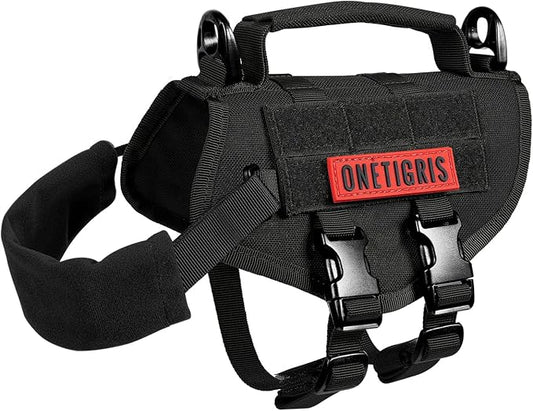 OneTigris Tactical Dog Harness XXS Puppy Vest with Vertical Handle | Tactical XXS puppy harness with vertical handle & fleece padding. Quick-release for easy on/off. Ideal for training & walks.