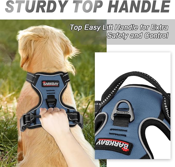 BARKBAY Dog Harness No Pull for Small Sized Dog Front Back Clips,Dog Vest | Soft Padded No Choke With Handle,Easy On&Off,Adjustable Reflective For Walking Training Running(Navy,S)