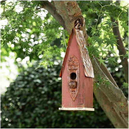 Glitzhome Bird Houses for Outside, Hand Painted Distressed Wooden Bird House for Outdoors, 13.25" H Hanging Birdhouse Bluebird House for Hummingbird,Sparrow,Wren Finch