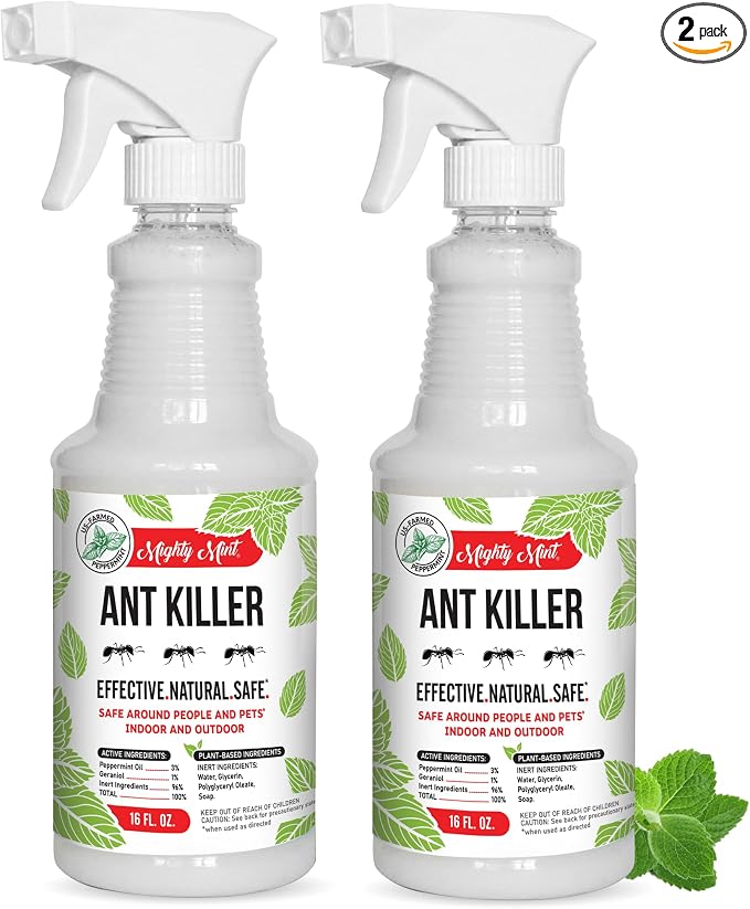 Mighty Mint Peppermint Oil Ant Killer Spray – Natural Ant Repellent for Indoor & Outdoor Use – Plant-Based Insect & Pest Control – 16 oz (Pack of 2)
