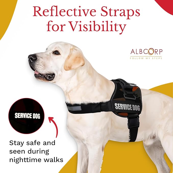 Service Dog Vest Harness – Reflective Service Animal Vest, No-Pull Harness with Handle & Mesh Padding – Sizes XXS-XL for Puppies – 2 Removable Service Patches Included (Large, Green Camo)
