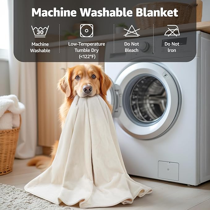 LOOBANI Waterproof Blanket for Queen Bed, Couch Cover 80" x 90", Beige | Reversible Soft Flannel, Large Dog Blankets, Spill-Proof Sofa Cover for Furniture Protection, Pet Hair Resistant, Noise Free