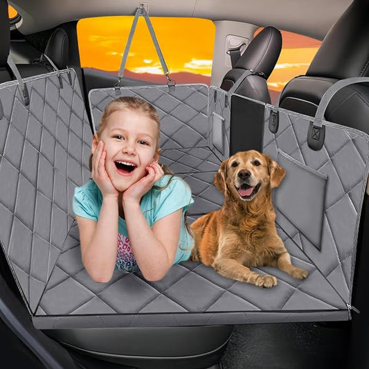 Back Seat Extender for Dogs-Large Space, Dog Car Seat Cover Hard Bottom Holds 420lb, Sturdy Backseat Extender for Dogs, Upgraded Waterproof Pet Car Bed Dog Hammock for Car, SUV, Truck, Grey