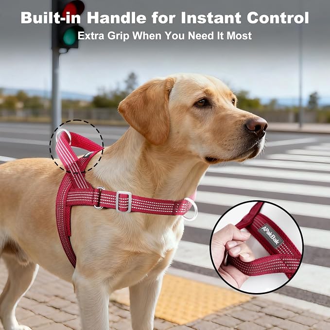 No Pull Dog Harness with Handle, Adjustable Soft Mesh Padded Vest | Reflective Walking Harness with Front Clip for Small Medium Large Dogs, Quick Fit No Escape for Training, Red, XS