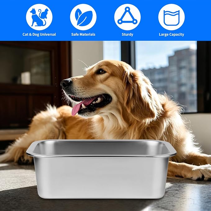 Ohtomber 0.85 Gallons Stainless Steel Dog Bowl, Pet Water & Food Bowl | No Spilling, High Capacity Water Trough, Outdoor Feeder Dish, For Medium Pets, Cats & Puppies