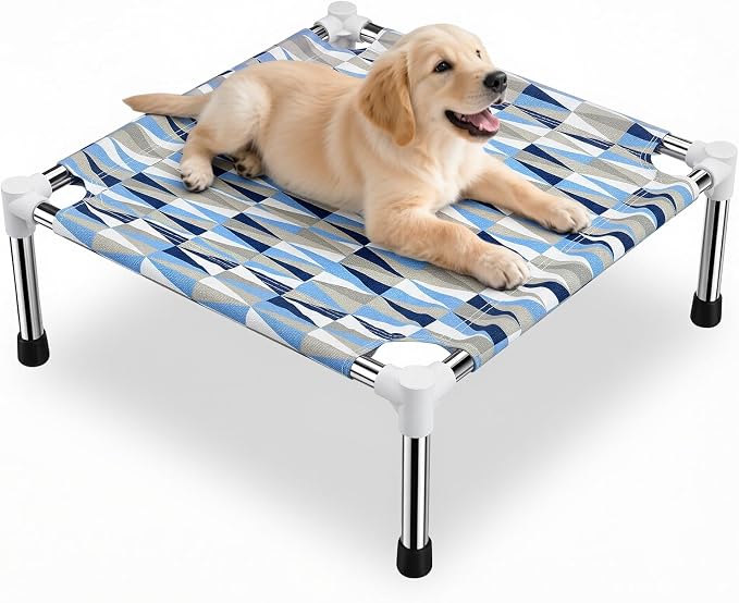 Raised Elevated Dog Bed, Lifted Cooling Stainless Steel Pet Dogs Cot, Small | Outdoor Dog Bed, Portable Dog Hammock for Patio Camping, Breathable, Off the Ground, No Slip Feet, 20"L x 20"W x 7"H
