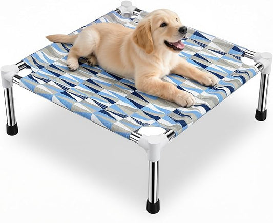 Raised Elevated Dog Bed, Lifted Cooling Stainless Steel Pet Dogs Cot, Small | Outdoor Dog Bed, Portable Dog Hammock for Patio Camping, Breathable, Off the Ground, No Slip Feet, 20"L x 20"W x 7"H