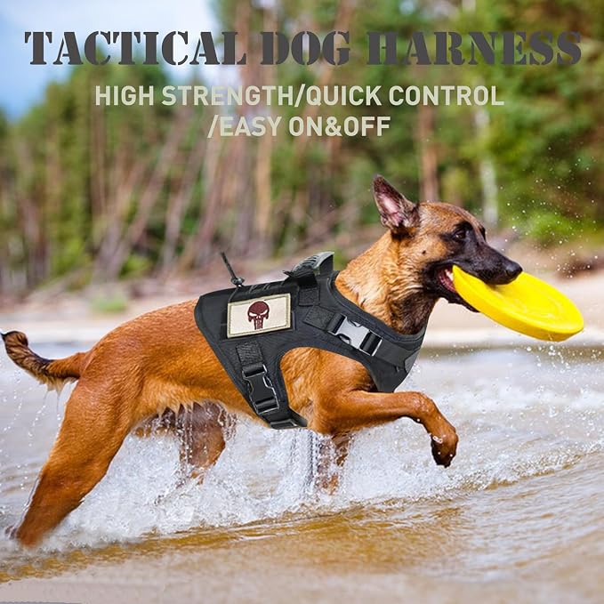 Tactical Dog Vest Harness, Outdoor Training Service Dog Vest Adjustable Military Working Dog Vest with Molle System and Rubber Handle Large (Pack of 1) Black