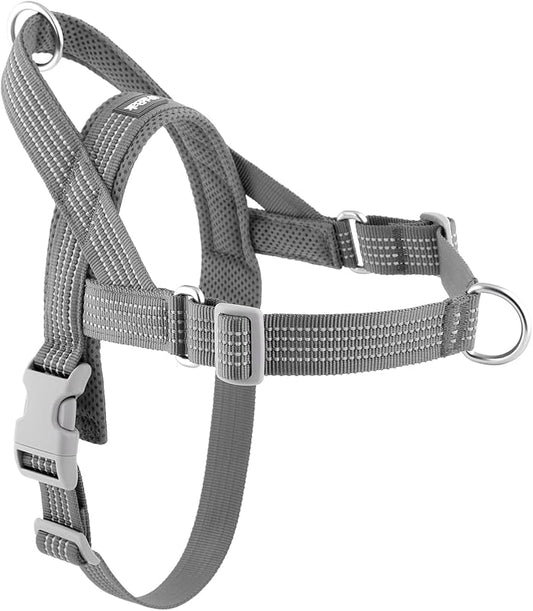 No Pull Dog Harness with Handle, Adjustable Soft Mesh Padded Vest | Reflective Walking Harness with Front Clip for Small Medium Large Dogs, Quick Fit No Escape for Training, Gray. L