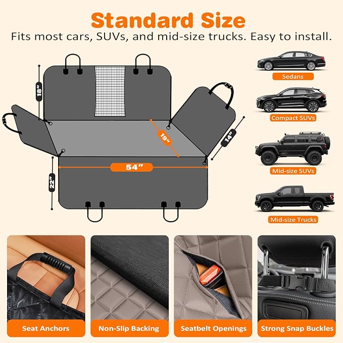URPOWER 4 in 1 Dog Car Seat Cover for Back Seat, Waterproof Dog Hammock with Mesh Window and Side Flap Pet Car Seat Protector Dogs Backseat Cover for Cars, SUVs & Mid-Size Trucks