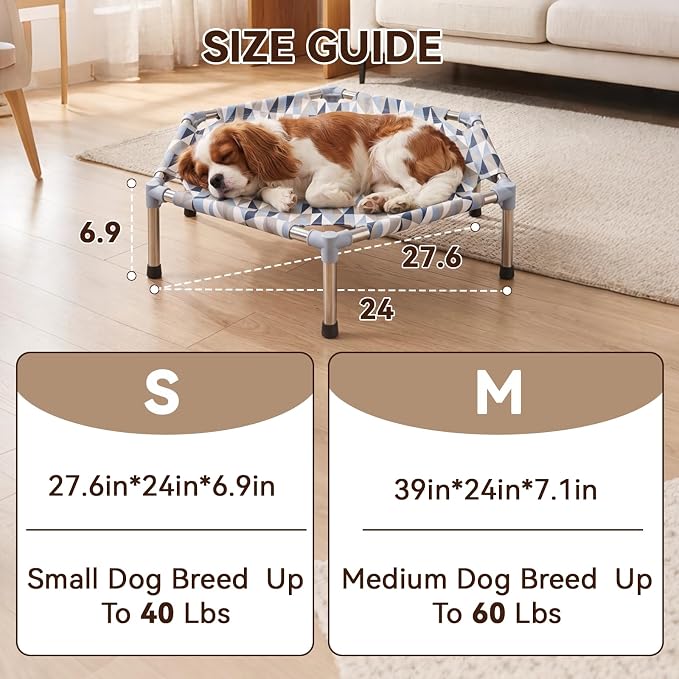 Elevated Dog Bed, Raised Cooling Dog Bed, Outdoor Dogs Cot Small, Pet Cot | Hexagon Outdoor Dog Bed with Metal Frame for Up to 40 lbs, Portable Dog Hammock for Patio Camping, Breathable, Off the Ground