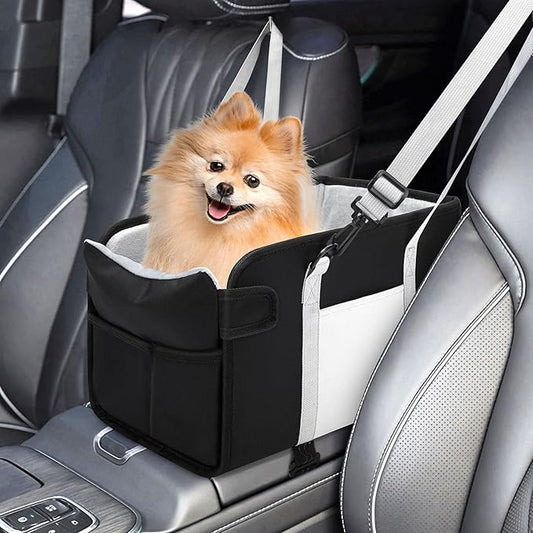 Portable Dog Car Seat for Small Dogs, Puppy Car Seat, Black | Booster Seat With Safety Leash & Adjustable Straps Keeps Small Dogs Secure. Removable Washable Cushion. Fits Most Cars.