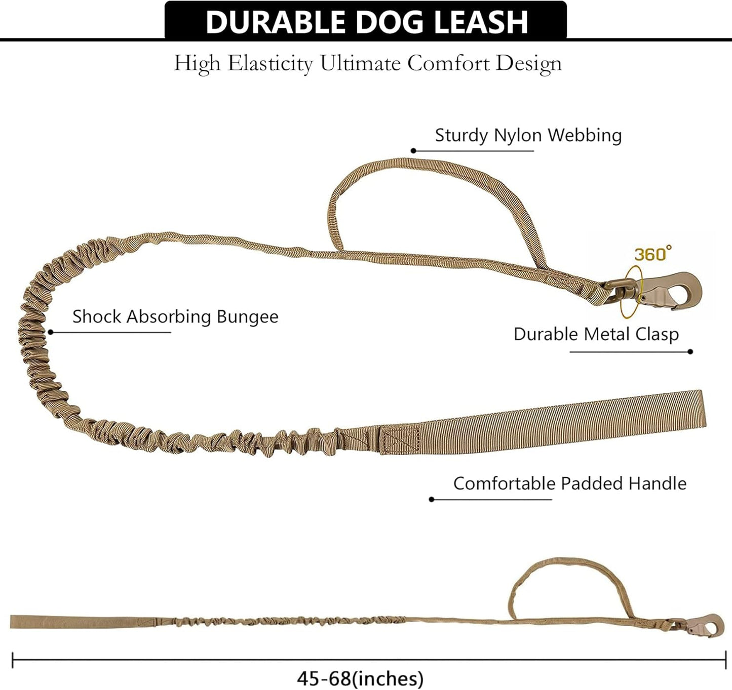 Tactical AirTag Dog Collar Leash Set - Heavy Duty, Adjustable GPS Collar Compatible with Apple AirTag, with Holder & Control Handle for Medium/Large Dogs [Brown, XL]