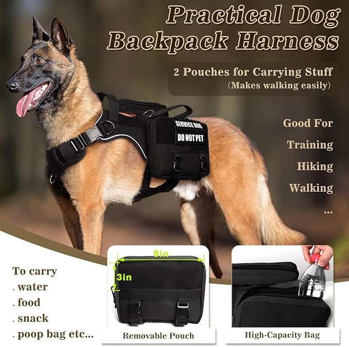 Service Dog Vest with Removable Backpack for Medium Sized Dog Black M