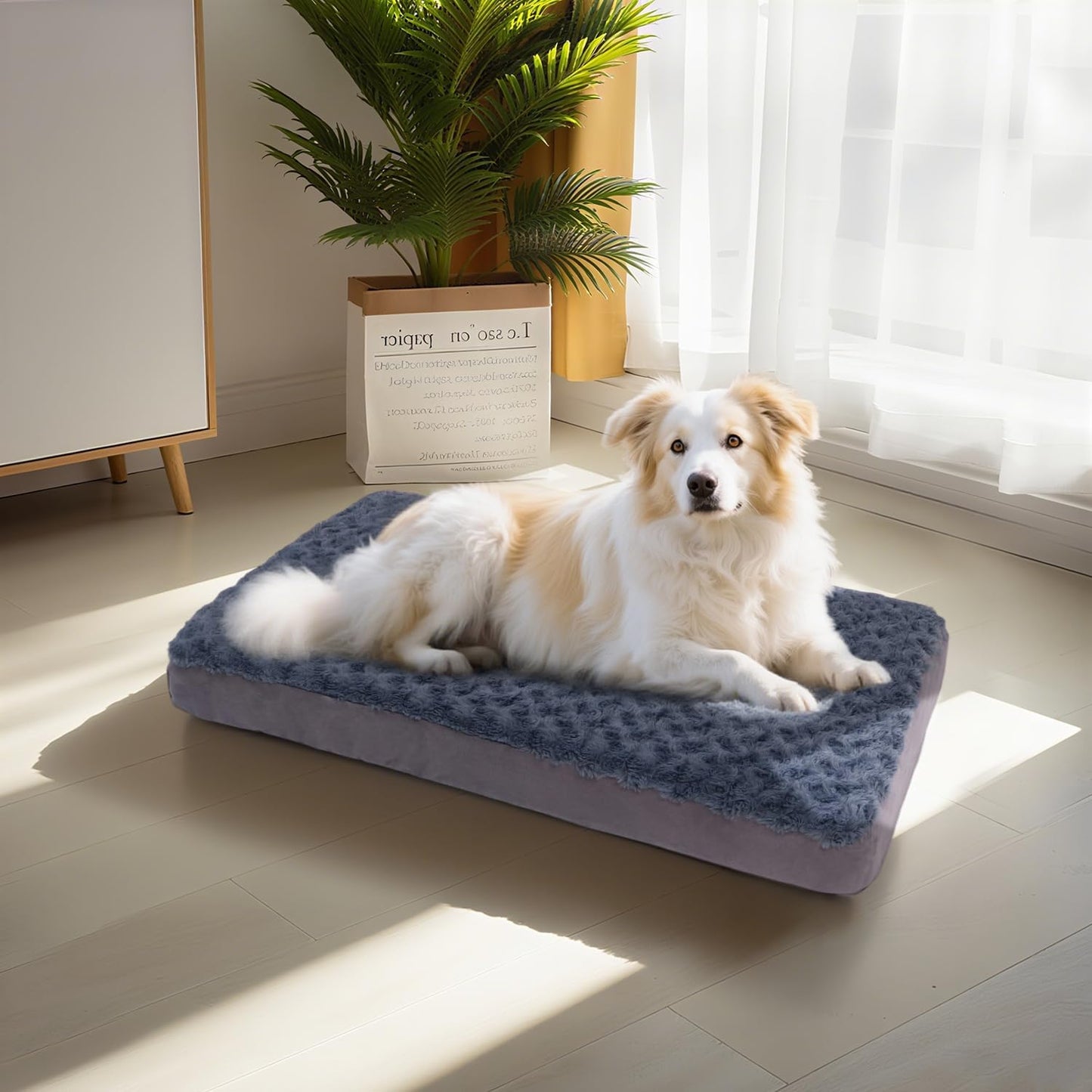 Orthopedic Memory Foam Bed for Large Dogs, Waterproof Cooling Pet Mats for Crate with Removable Washable Cover,Ideal for Arthritic Dogs, L(35inch,65Lbs)