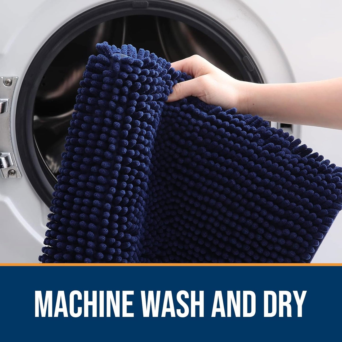 OLANLY Dog Door Mat for Muddy Paws 54x32, Absorbs Moisture and Dirt, Absorbent Non-Slip Washable Doormat, Quick Dry Chenille Mud Mat for Dogs, Entry Indoor Entryway Carpet for Inside Floor, Navy Blue