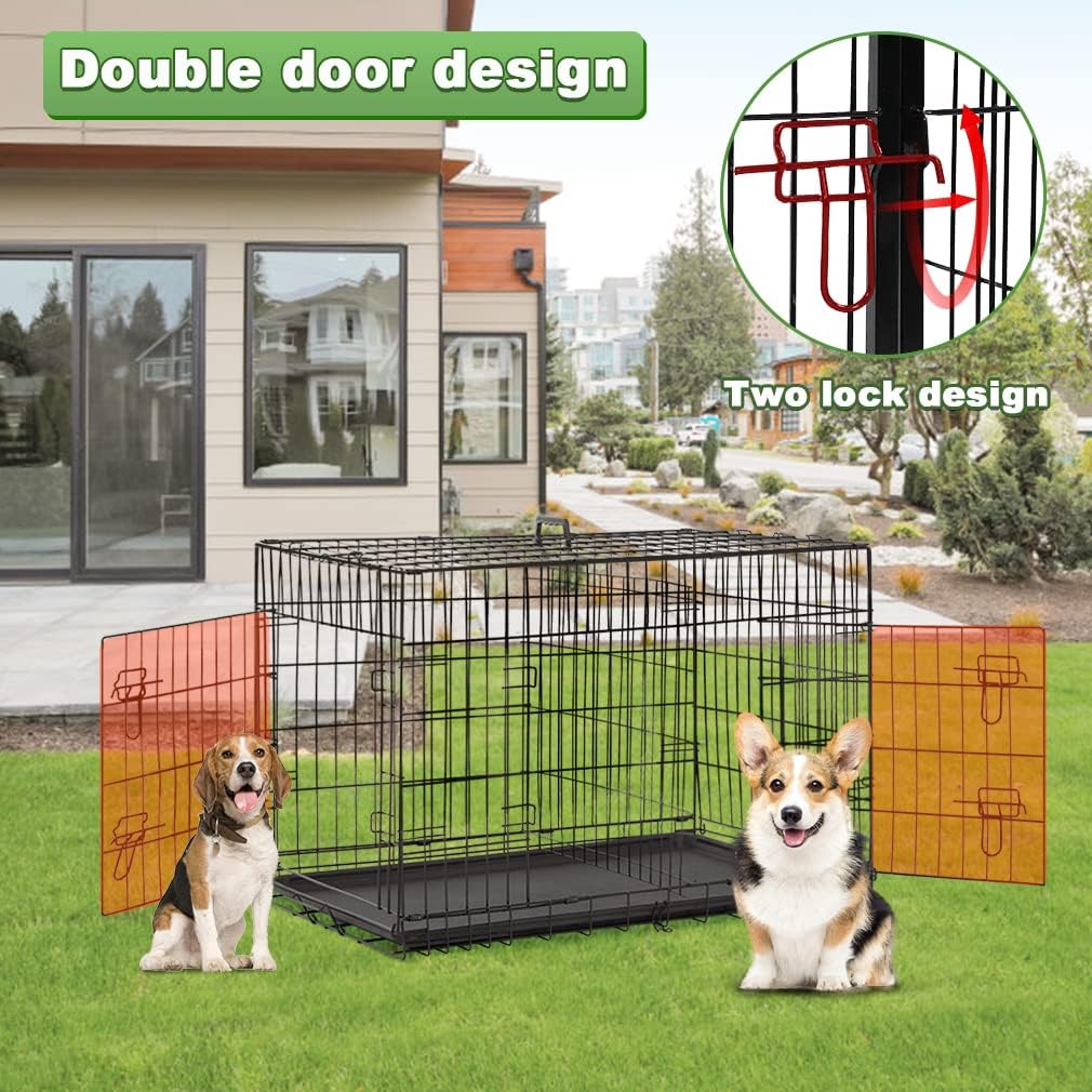 BestPet | Dog Crate | 42" | Black | Foldable Metal Kennel with Double Doors, Secure Slide-Bolt Latches, Leakproof Tray | Portable Dog Cage for Large Breeds | for Travel, Indoor & Outdoor Use