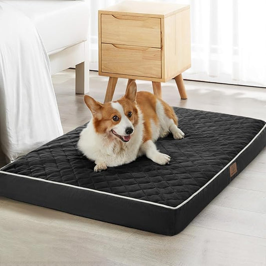 WNPETHOME Orthopedic Waterproof Dog Bed Medium for Comfy Sleeping | Washable Medium Pet Bed with Removable Cover, Multi-Needle Quilting Dogs Crate Bed Black 30x20 Inch