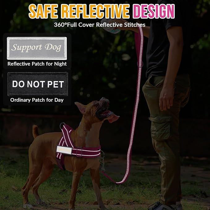 SlowTon No Pull Dog Harness with Front Clip - Heavy Duty, Soft Padded | Neck & Chest Adjustable, Tactical Pet Vest and Leash Set for Large Medium Sized Dogs, for Easy Walk & Training, Fuchsia XL