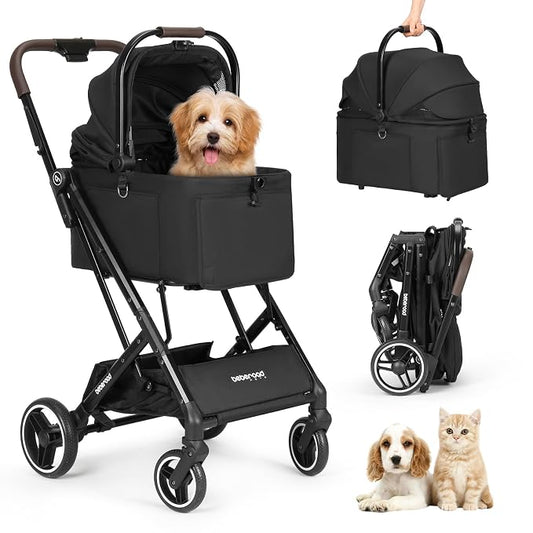 X2 Pet Stroller, Dog Cat Stroller for Small Pets with Detachable Carrier, Lightweight Foldable Cat Carrier Dog Car Seat for Puppy Doggy up to 44lbs, Canopy and Waterproof Pad, Black