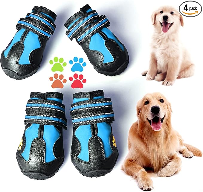 CovertSafe& Dog Boots for Dogs Non-Slip, Waterproof Dog Booties for Outdoor, Dog Shoes for Medium to Large Dogs 4Pcs with Rugged Sole Black-Blue