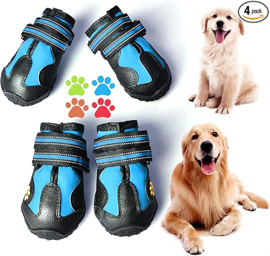 CovertSafe& Dog Boots for Dogs Non-Slip, Waterproof Dog Booties for Outdoor, Dog Shoes for Medium to Large Dogs 4Pcs with Rugged Sole Black-Blue
