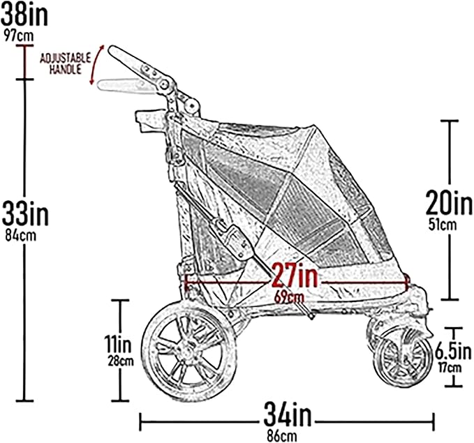 Pet Gear NO-Zip Pet Stroller with Dual Entry, Push Button Zipperless Entry for Single or Multiple Dogs/Cats, Pet Can Easily Walk in/Out, Gel-Filled Tires, Candy Apple
