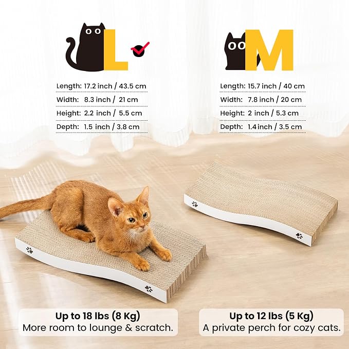 Cat Scratcher, Durable Scratch Pad, Corrugated Cardboard Scratching Board for Indoor Cats, Heavy Duty, Double-Sided Usability, Recyclable, with Catnip, Large, 1-Pack