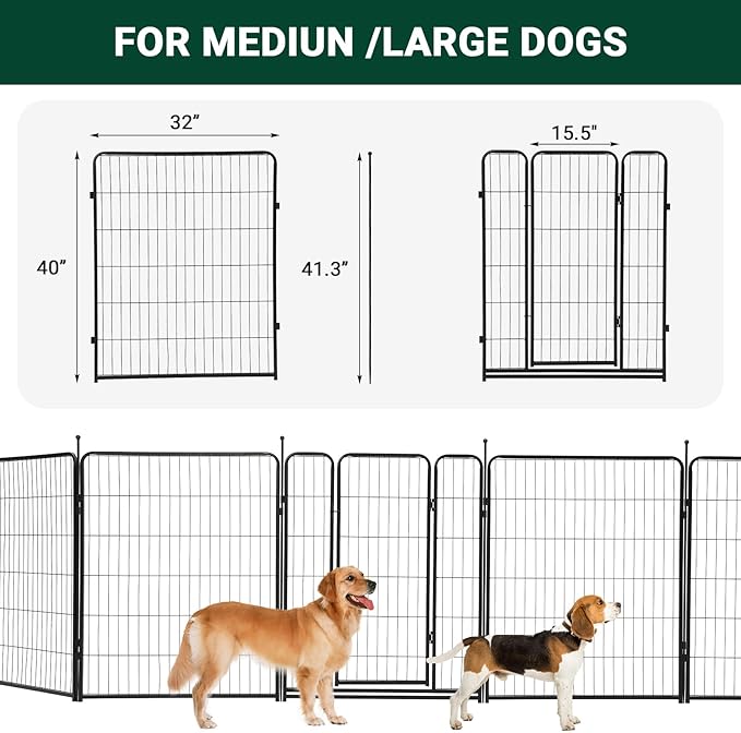 Dog Playpen,40 inch(H) 21 Ft(L) 8 Panels Dog Fence Indoor/Outdoor,Heavy Duty Metal Pet Puppy Exercise Pen, Wide Door Low Threshold,Portable Pet Playpen for Rv Camping Garden Yard