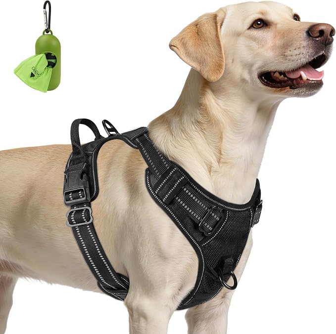 Joytale No Pull Dog Harness for Large Dogs, Front Clip, Black | Grab Handle for Instant Control, Padded & Adjustable Vest, Sturdy Metal D-Rings, for Safe Training & Daily Walking