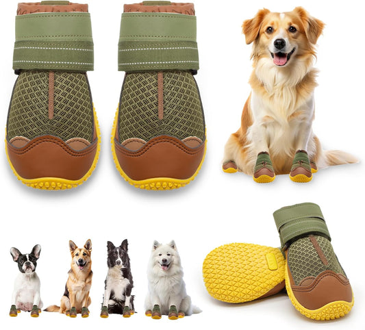 Dog Shoes for Large Dogs, Medium Dog Boots & Paw Protectors for Hardwood Floors, Outdoor Dog Booties for Hot Pavement Winter Snow Hiking, Breathable Dog Shoes with Reflective Strips Size 3