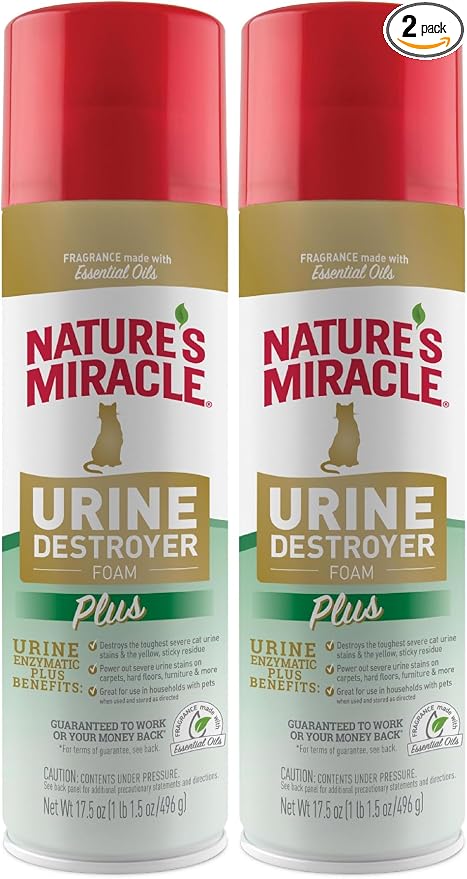 Nature's Miracle Urine Destroyer Plus for Cats, Enzymatic Formula for Severe Cat Urine Stains, 17.5 oz (Pack of 2)
