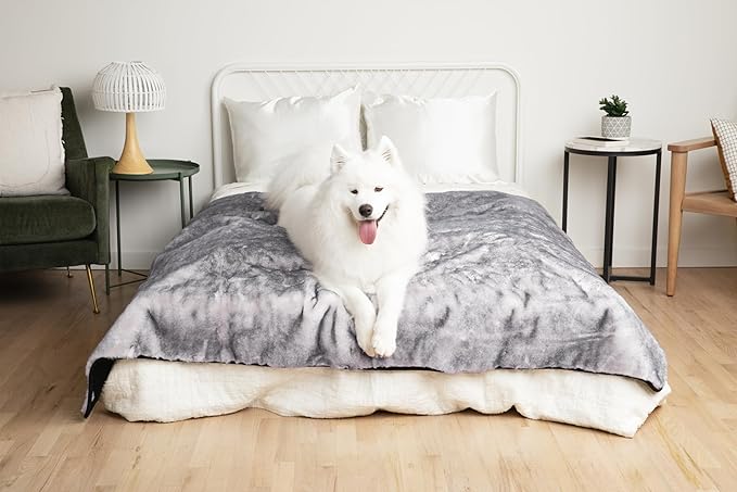 PupProtector Luxe Waterproof Throw Blanket for Dogs and Cats, Pet Blanket Cover for Couches, Sofas, Beds, Car Seats, Furniture, Calming Soft Faux Fur, Chinchilla, Large (80" L x 62" W)