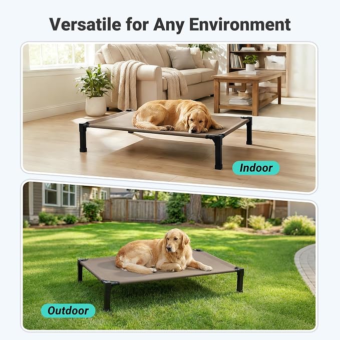 Elevated Outdoor Dog Bed, Raised Dog Bed with Steel Framed 42in | Cooling Elevated Pet Cot with Non-Slip Feet, and Waterproof, Washable, Breathable Teslin Mesh