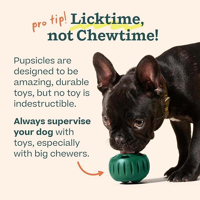 WOOF Pupsicle Interactive Dog Ball Toy for Dogs 75 lbs & Up - Green | Long-lasting enrichment toy for extra-large dogs, easy-fill design, low-mess play, made of natural rubber, easy to clean