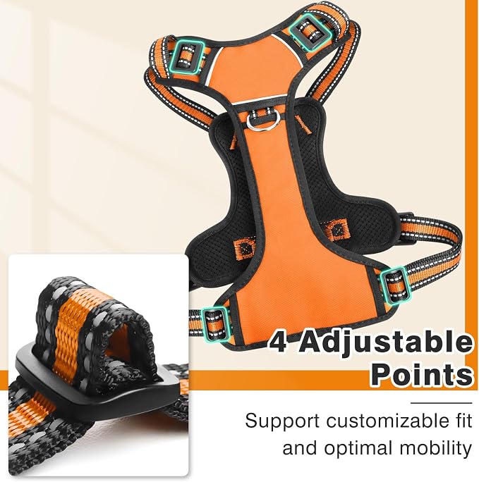 Dog Harness No Pull, Pet Harnesses with Dog Collar, Adjustable Reflective Oxford Outdoor Vest, Front/Back Leash Clips for Small, Medium, Large, Extra Large Dogs, Easy Control Handle for Walking
