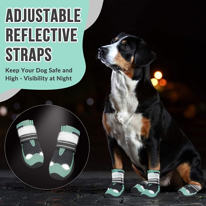 SlowTon Dog Shoes for Large Small Medium Dogs - Breathable Dog Boots for Summer Hot Pavement, Paw Protector for Outdoor Walking Winter Snow, Anti-Slip Rubber Dog Booties for Hardwood Floor (GY, 6)