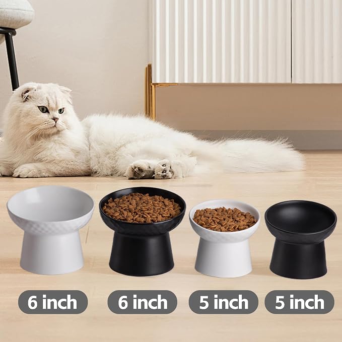 Elevated Cat Bowls, 15° Tilted Ceramic Raised Cat Food and Water Bowl Set, Whisker-Friendly Porcelain Pet Feeder Dishes for Indoor Cats and Small Dogs,Black,5.2 Inch,1 Pack