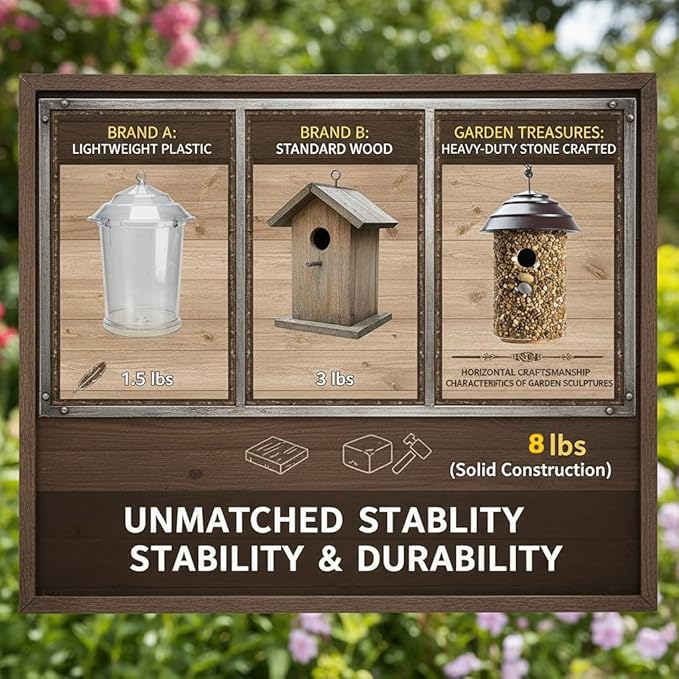 Pebble Stone Bird House for Outside Clearance, HDPE Roof Bird House for Outdoor, Heavy Duty Stone, Hanging Birdhouse for Outside, Wren House 10 Year Lasting (Black