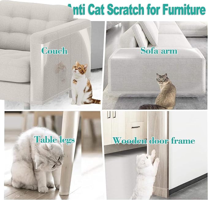 Anti Cat Scratch Furniture Protector Tape Damage-Free Couch Guard, 118"x8" | clear,strong adhesive,flexible,easy to apply,easy to remove,pins-free,residue-free,long-term use,massive coverage,non-toxic