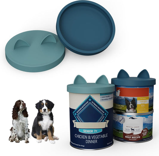 OHMO 2 Pack Pet Food Can Lids, (12.5-14oz) BPA Free Silicone Covers for Cat and Dog Food Cans, Dark&Light Blue