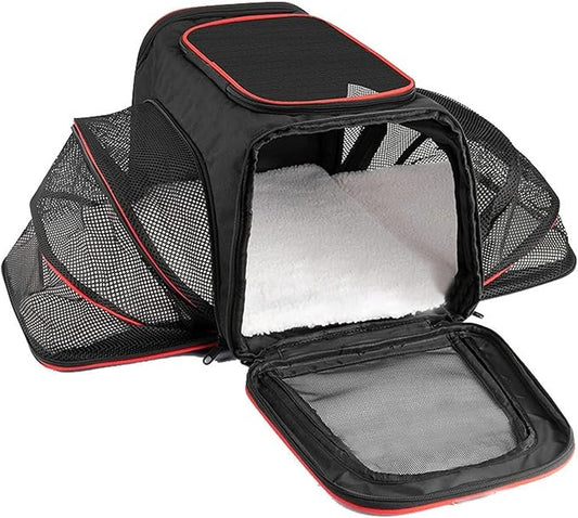 Airline-Approved Expandable Pet Carrier for Small Dogs & Cats, Soft-Sided Collapsible Travel Bag with 4-Way Access(Black,Large)