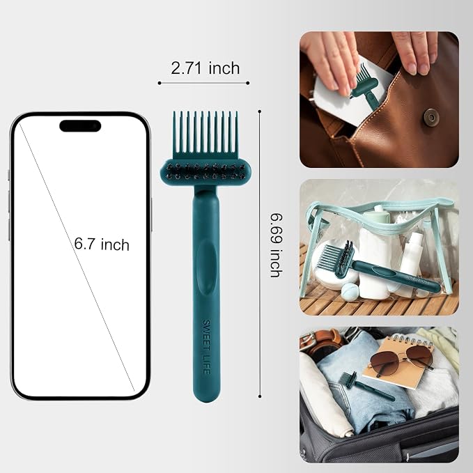 Hair Brush Comb Cleaning Tool Comb,2-in-1 Hair Brush Cleaner Tool, Portable Remover Rake for Removing Hair Dust, Home and Salon Use (Sage Green)