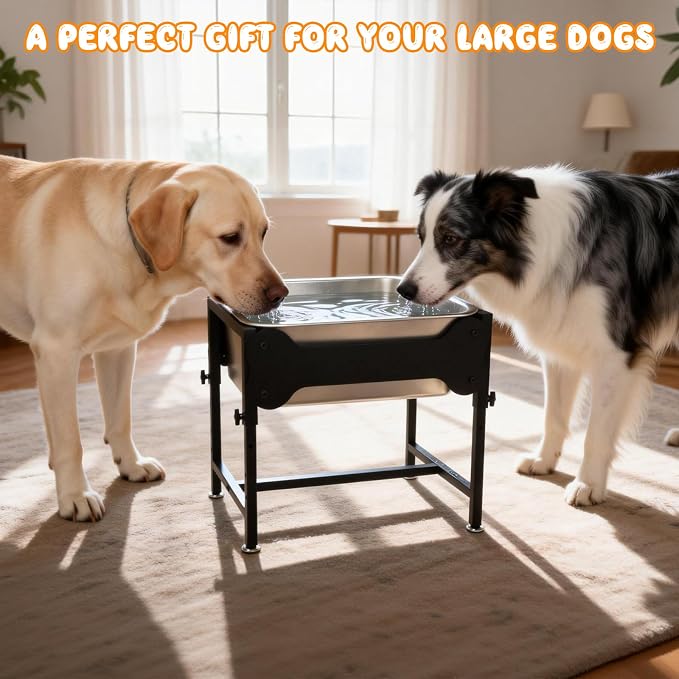 BWOGUE 4 Gal Elevated Dog Water Bowl, Stainless Steel Bowl for Large Dogs | Elevated Water Bowl for Dogs, Raised Dog Water Bowl, 4 Heights 9/11/13/15 in, Non-Slip Base, XL Breeds, Joint Pressure Relief