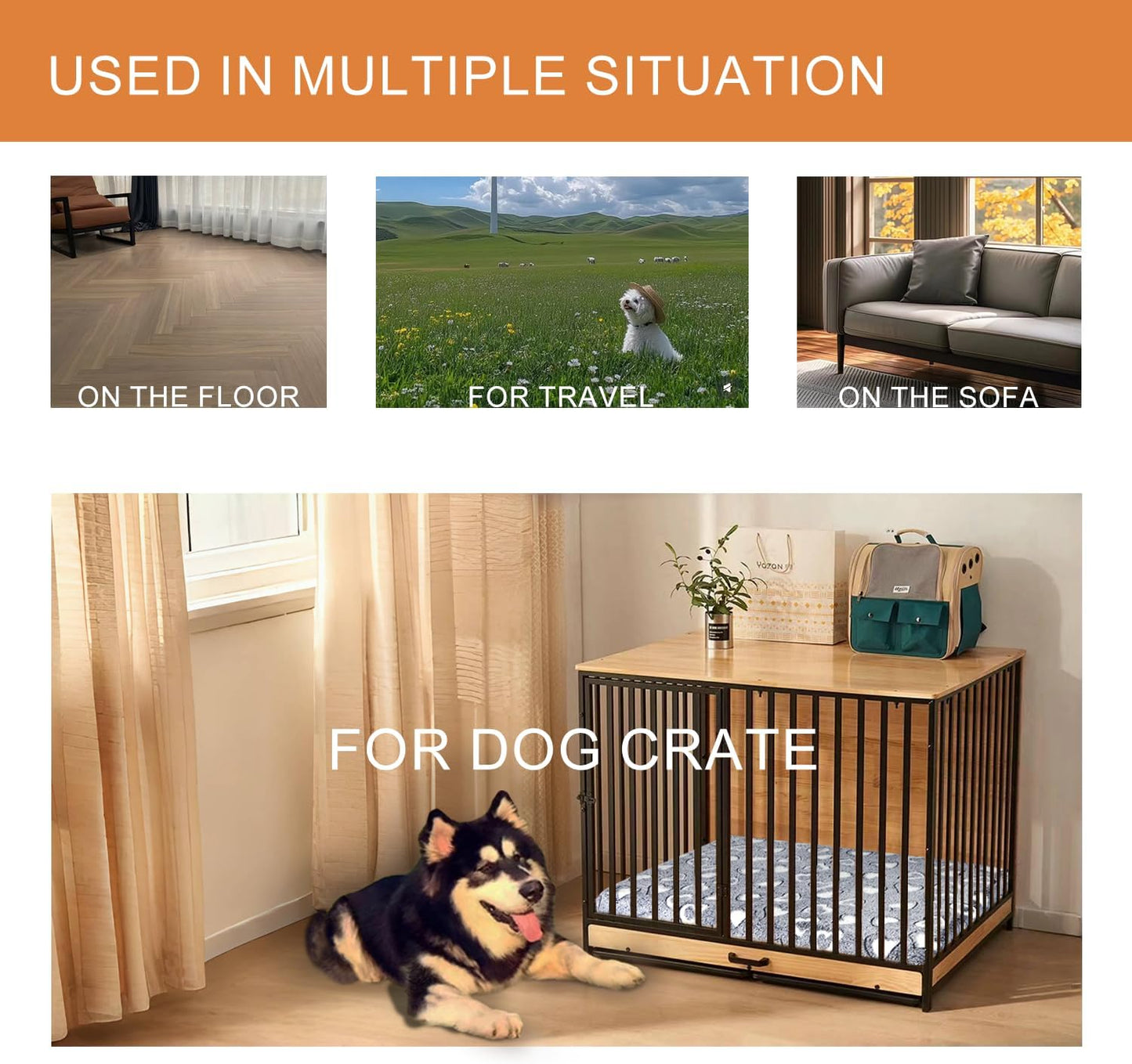 VANKEAN Dog Crate Mat - Reversible Cool & Warm Stylish Bed, Waterproof & Machine Washable, Supports Small to XXL Dogs, Grey