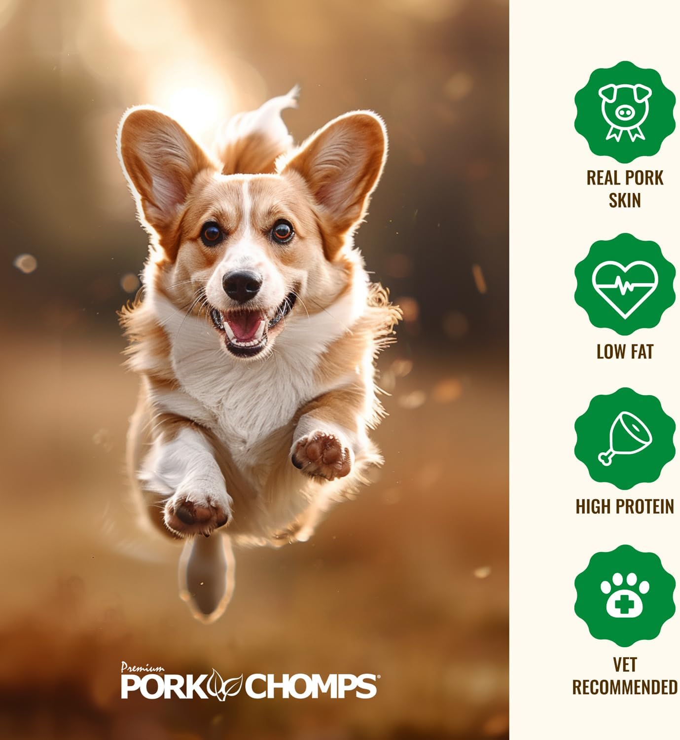 Pork Chomps Roasted Pork Skin Dog Chews, 6-inch Rib Shapes, 10 Count (Pack of 2)