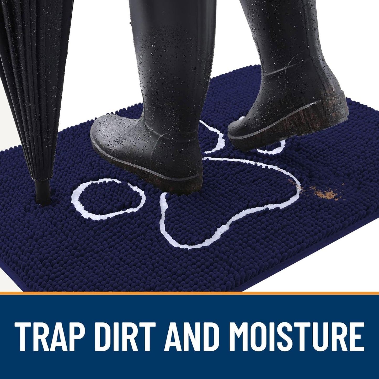 OLANLY Door Mat for Muddy Dog Paws 59x35, Ultra Absorbent Chenille Mud Doormat with Paw Print Design, Non-Slip Washable Doormat for Indoor Entryway, Quick-Dry Pet Bed Mats for Dirty Dogs, Navy Blue