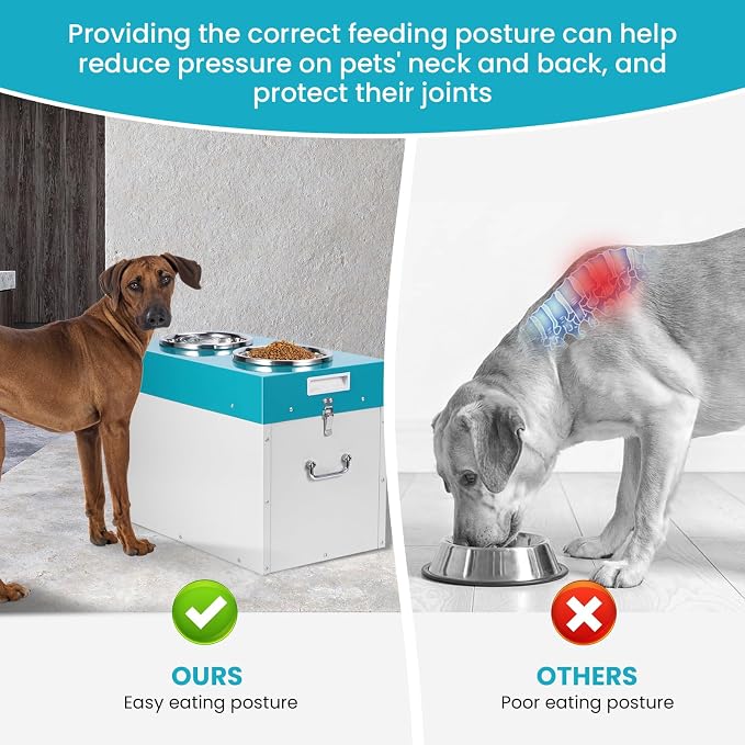 Elevated Dog Bowls with Storage Large Breed 15" H Raised Dog Bowl | 2 In 1 Pet Food Storage Container & Feeder, Galvanized Pet Feeder Feeding Station, Waterproof, Leak-proof, Holds Up To 45 Lbs